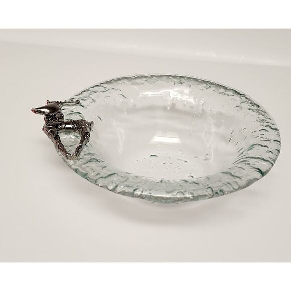 Lots of 2 Christmas Santa & Reindeer Glass dish with Santa 6.5” - Picture 10 of 10